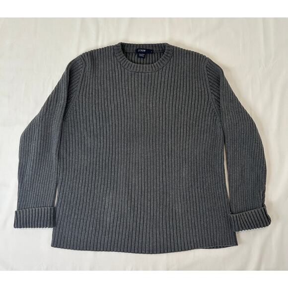 J.Crew women's Dark Gray Crewneck Chunky Knit sweater Size Large - Picture 2 of 2